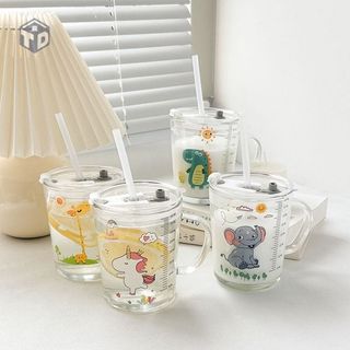 Cốc thủy tinh Pha Sữa Chia Vạch 400ml Cartoon Milk Graduated Glass