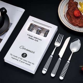 Hộp dụng cụ ăn uống 3 món vân caro ceramics classic tableware italian style