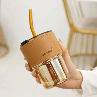 Cốc thủy tinh hổ phách bọc da Loại Thấp Gorgous 450ml
