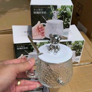 Cốc thủy tinh nắp gấu kèm thìa 420ml