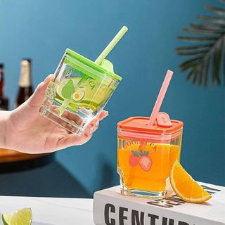Cốc vuông ống hút Liberty Square Glass Goodluck 450ml