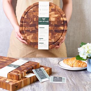 Thớt gỗ Teak hình tròn dùng để chặt KT 320x38mm