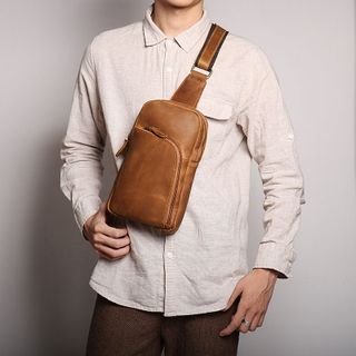 Túi đeo trước ngực nam da bò thật 30011