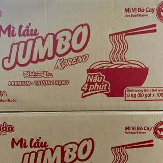 Mì Lẩu Jumbo Koreno Vị Bò Cay (Thùng 100 gói x 80g) – Chuẩn vị Hàn Quốc, Cay Nồng Đậm Đà