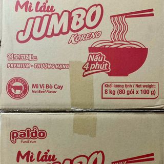 Mì Lẩu Jumbo Koreno Vị Bò Cay (Thùng 100 gói x 80g) – Chuẩn vị Hàn Quốc, Cay Nồng Đậm Đà