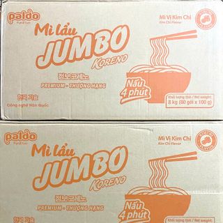 Mì Lẩu Jumbo Koreno Vị Kim Chi –Thùng 80 Gói (8kg) | Sợi Dai Chuẩn Hàn, Cay Nồng Thơm Ngon!