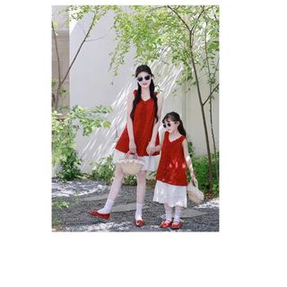 [Gía mở bán] Set bộ mẹ và bé - áo viền bèo dáng dài kèm quần ống suông