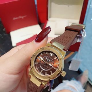 ĐỒNG HỒ NỮ CAO CẤP XALVATORE F80 FIG NIỀNG THÉP BEZEL ĐỎ VÀ NÂU