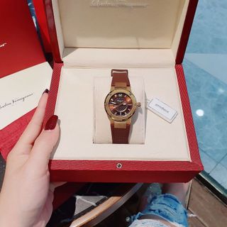 ĐỒNG HỒ NỮ CAO CẤP XALVATORE F80 FIG NIỀNG THÉP BEZEL ĐỎ VÀ NÂU