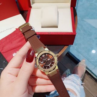 ĐỒNG HỒ NỮ CAO CẤP XALVATORE F80 FIG NIỀNG THÉP BEZEL ĐỎ VÀ NÂU