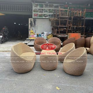 Sofa Trứng Nhựa Giả Mây sợi tròn màu kem