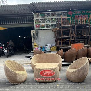 Sofa Trứng Nhựa Giả Mây sợi tròn màu kem