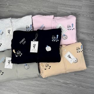 Áo Khoác Dài Nỉ Bông Dày Mịn - Thiết Kế Năng Động, Logo Thêu Happy Cat