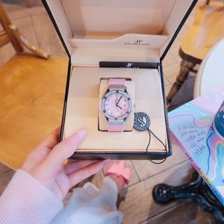ĐỒNG HỒ NỮ CAO CẤP HUPLOT PINK 1 NIỀNG ĐÁ  DÂY CAO SU BỌC DA