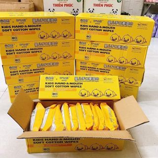 Thùng 10 Gói Khăn Ướt Vịt Vàng Duckling Kids Hand & Mouth Soft Cotton Wipes (Gói 80 tờ x10 gói)