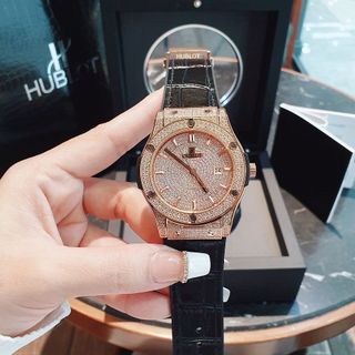 XẢ KHO ĐỒNG HỒ NAM NỮ CAO CẤP HUPLOT MẶT VÀNG HỒNG FULL HỘT