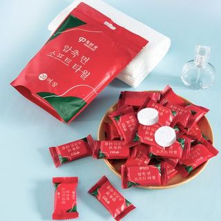 Khăn nén rửa mặt đỏ TRÒN (gói 20 viên)