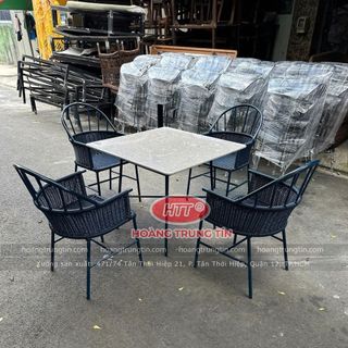 Ghế mây nhựa ngoài trời màu xanh dương
