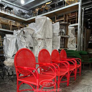 Ghế Nhựa Giả Mây Decor dây tròn cao cấp màu đỏ