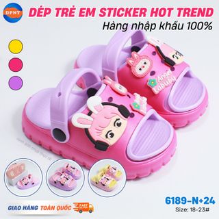 Dép Trẻ Em Quai Sau Chống Tuột – Dép Bé Gái, Bé Trai Kèm Sticker Hoạt Hình 3D Siêu Dễ Thương – Chống Trơn, Êm Chân - Mã 6189-N+24