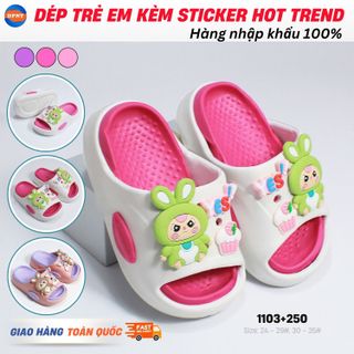 Dép Trẻ Em Kèm Sticker 3D Hoạt Hình – Dép Bé Trai Bé Gái Đế Cao Chống Trơn, Êm Chân, Màu Pastel Siêu Đáng Yêu – Mã 1103+250