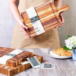Thớt gỗ Teak tay cầm hình chữ nhật để cắt, thái