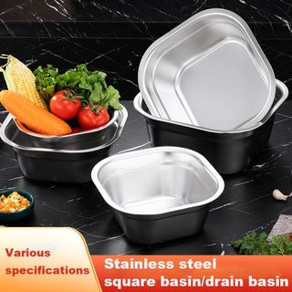 Bộ chậu rổ inox vuông size 22cm (hàng cao cấp 5 món)