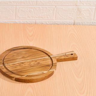Thớt gỗ Teak hình tròn có tay cầm để cắt, thái