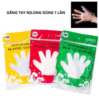 Bịch 100 găng tay nilon dùng 1 lần Xuebo Disposable Plastic Gloves