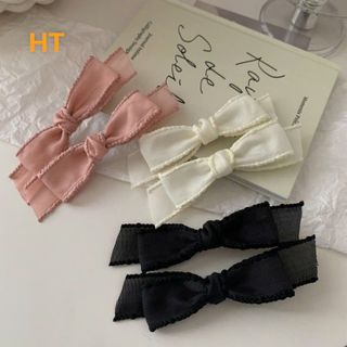 Vỉ 2 kẹp nơ 2 lớp màu trắng hồng đen lố 10 vỉ
