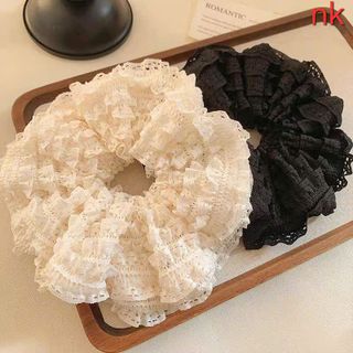 Scrunchies ren trắng đen nhiều tầng