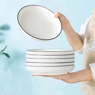 SET 10 ĐĨA SỨ TRÒN SỌC VIỀN ĐEN SIZE 9