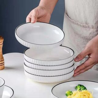 SET 10 ĐĨA SỨ TRÒN SỌC VIỀN ĐEN SIZE 9