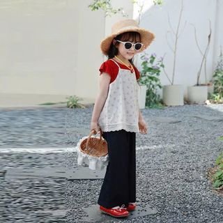 [set 3 chi tiết] Bộ đồ thu mẹ và bé - Aó thun kèm yếm ngoài mix quần suông dài cho mẹ và bé