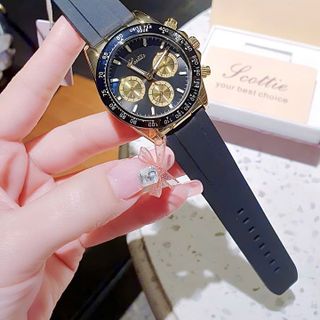 ĐỒNG HỒ NAM CHÍNH HÃNG SCOTTIE DÂY CAO SU ĐEN CHONOGRAP FULLBOX