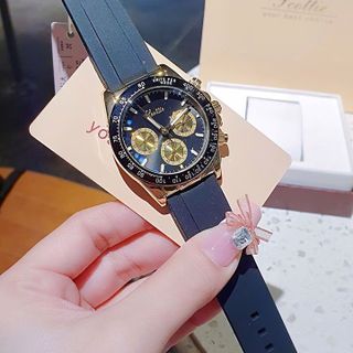 ĐỒNG HỒ NAM CHÍNH HÃNG SCOTTIE DÂY CAO SU ĐEN CHONOGRAP FULLBOX