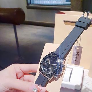 ĐỒNG HỒ NAM CHÍNH HÃNG SCOTTIE DÂY CAO SU ĐEN CHONOGRAP FULLBOX