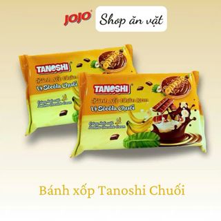 Bánh xốp nhân kem Tanoshi vị chuối 95g - Bánh xốp vị chuối thơm ngon giòn tan