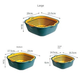 Set 6 món rổ kèm chậu bộ 3 rổ và chậu, thau nhựa rửa rau củ đựng hoa quả trái cây 2 lớp chất liệu nhựa PP