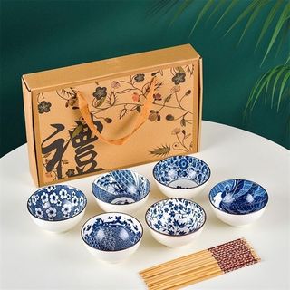 Set 6 Chén Bát Sứ Hoa Xanh Trộn (Thùng 20 Bộ)