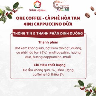 Ore Coffee Cappuccino Dừa - Cà Phê Hòa Tan 4in1 Đắng Dịu Kết Hợp Thơm Béo (10 gói x 18gr)