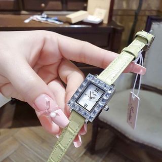 ĐỒNG HỒ NỮ CHÍNH HÃNG SCOTTIE DÂY DA XANH MINT MẶT CHỮ NHẬT