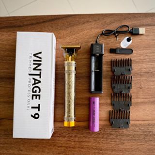 Tông đơ cắt tóc Vintage T9, lưỡi đồng thân kim loại, pin 2000mAh