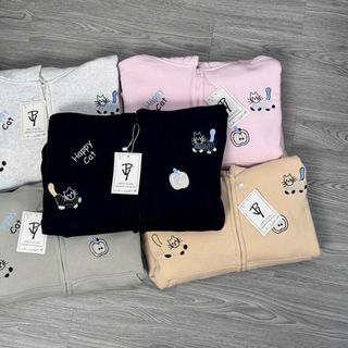 Áo khoác nữ dài logo thêu MÈO và DỪA