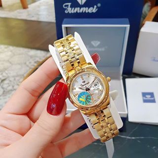 ĐỒNG HỒ NAM NỮ CHÍNH HÃNG FUNMEI F2036 VÀNG MẶT TRÒN FULLBOX TEM