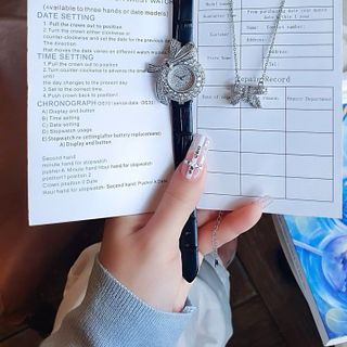 SET ĐỒNG HỒ NỮ CHÍNH HÃNG FUNMEI DÂY DA MẶT NƠ FULL PHA LÊ FULLBOX TEM HÃNG