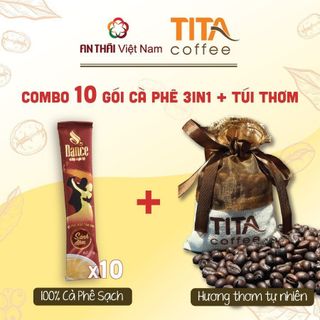 Combo Túi thơm cà phê và 10 gói Cà Phê Sữa 3in1 Dance AnThaiCafé (16gr)
