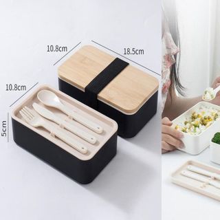 Hộp cơm bento 2 tầng nắp gỗ