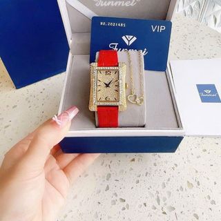 SET ĐỒNG HỒ NỮ CHÍNH HÃNG FUNMEI F2076 DA MẶT CN GOLD FULLBOX TEM