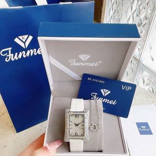 SET ĐỒNG HỒ NỮ CHÍNH HÃNG FUNMEI F2076 DA MẶT CN SILVER FULLBOX TEM